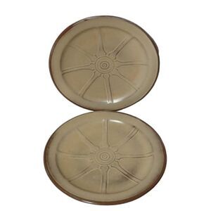 Vintage Frankoma Pottery Wagon Wheel Desert Gold Dinner Plate 10.75” Set of 2